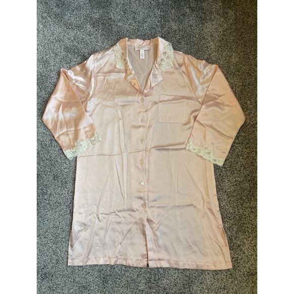 Oscar De La Renta Women’s Vtg Pink Label Pink Satin Lace Nightgown Medium - Picture 1 of 7